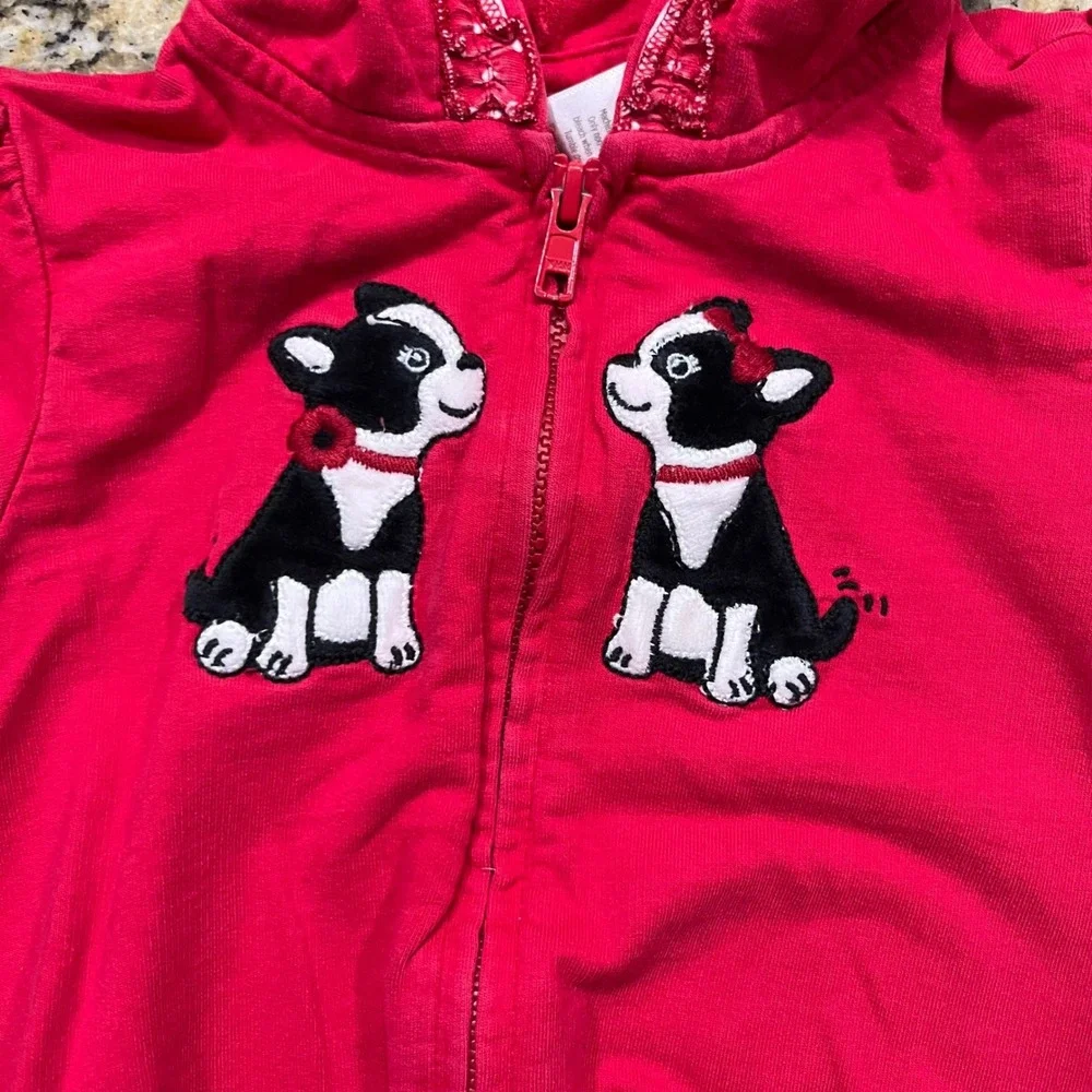 Gymboree Girls Red Boston Terrier Puppy Zip Up Hoodie Sweatshirt 4T Cotton